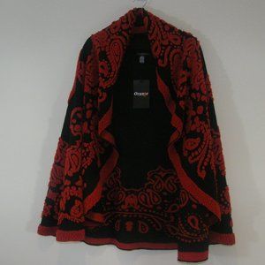 Long Vest in Black with Red Crewel Embellishment